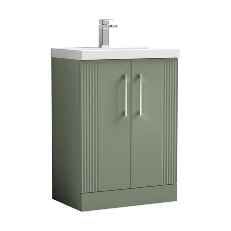 [BFPF825A] Belvide Partial Fluted 2 Door Floor Standing Vanity Unit with Mid-Edge 1 Tap Hole Ceramic Basin - Cutout