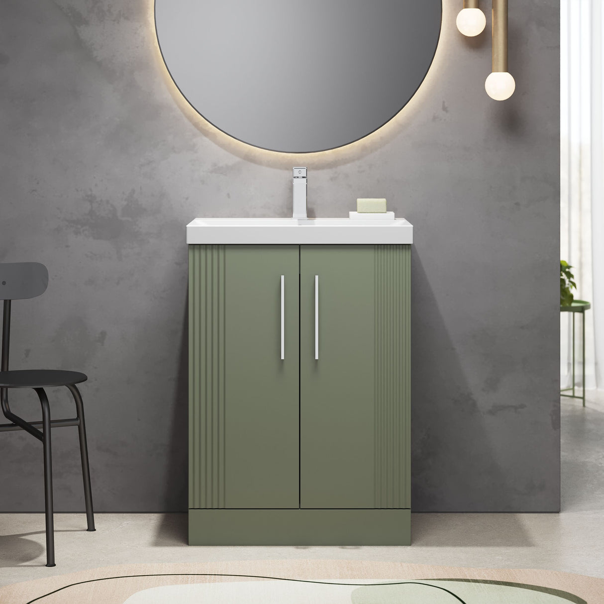 [BFPF825D] Belvide Retro Partial Fluted 2 Door Floor Standing Vanity Basin Unit with Thin-Edge Basin, Choice of Size and Colour - Lifestyle 1