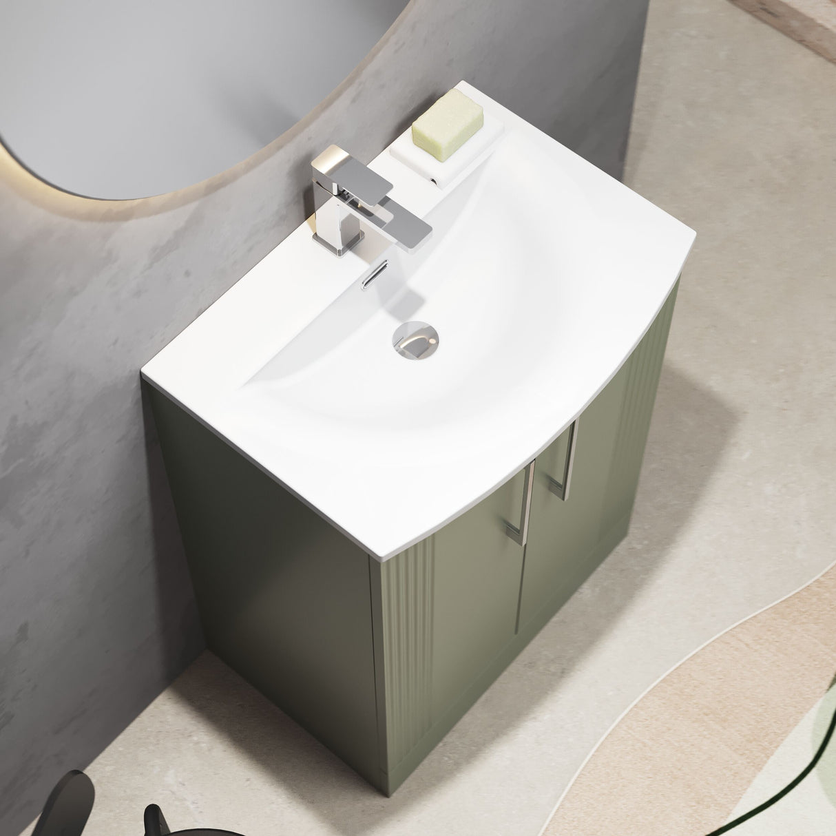 [BFPF825G] Belvide Retro Partial Fluted 2 Door Floor Standing Vanity Basin Unit with Curved Basin, Choice of Size and Colour - Lifestyle 2