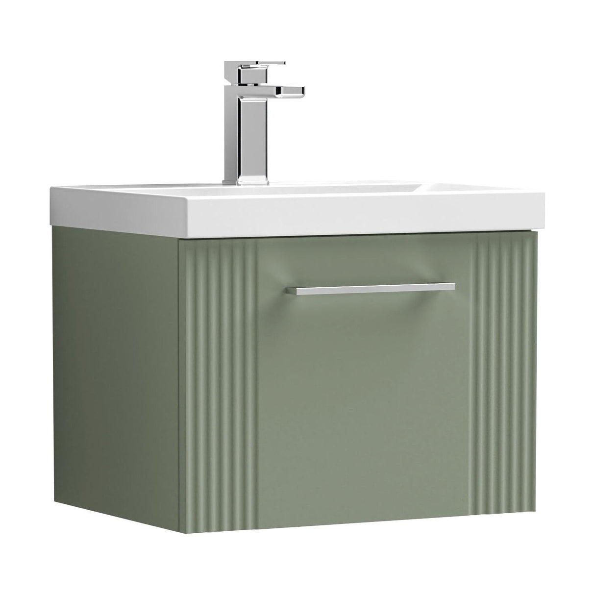 [BFPF891A] Belvide Partial Fluted 1 Drawer Wall Hung Vanity Unit with Mid-Edge 1 Tap Hole Ceramic Basin - Cutout