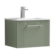 [BFPF891B] Partial Fluted 1 Drawer Wall Hung Vanity Unit with 1 Tap Hole Minimalist Basin - 500mm - Satin Green - Cutout