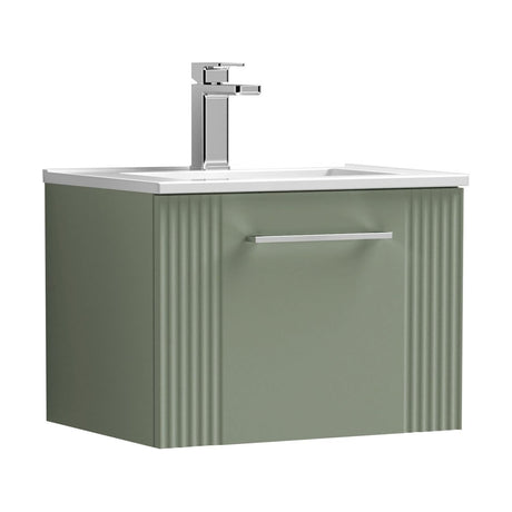 [BFPF891B] Partial Fluted 1 Drawer Wall Hung Vanity Unit with 1 Tap Hole Minimalist Basin - 500mm - Satin Green - Cutout