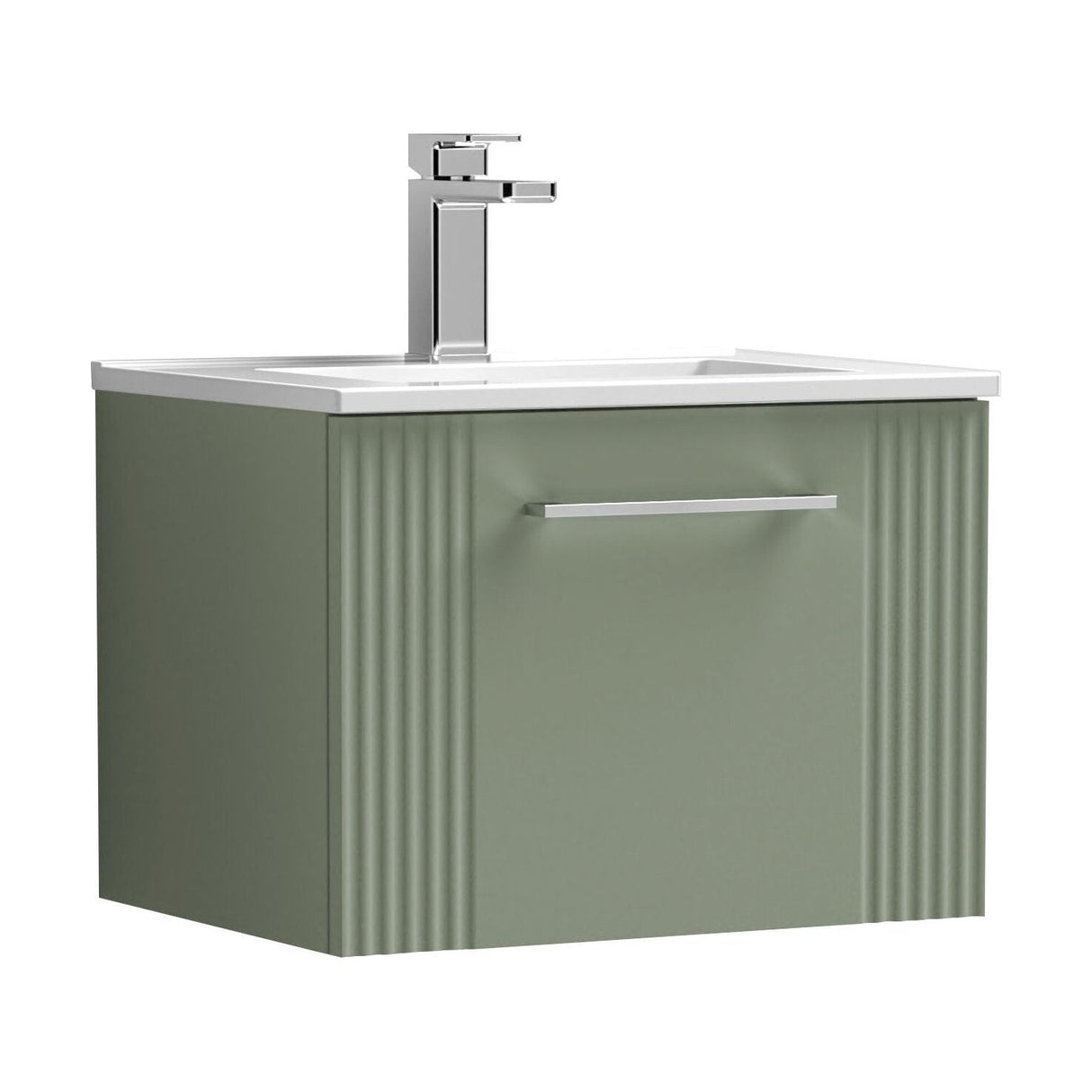 [BFPF891B] Belvide Retro Partial Fluted 1 Drawer Wall Hung Vanity Basin Unit with Minimalist Basin, Choice of Size and Colour - Cutout