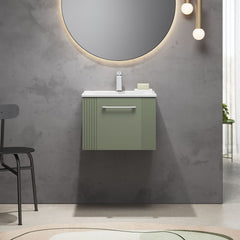 [BFPF891B] Belvide Retro Partial Fluted 1 Drawer Wall Hung Vanity Basin Unit with Minimalist Basin, Choice of Size and Colour