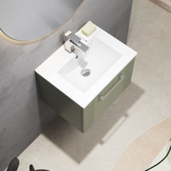 [BFPF891B] Belvide Retro Partial Fluted 1 Drawer Wall Hung Vanity Basin Unit with Minimalist Basin, Choice of Size and Colour