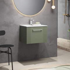 [BFPF891B] Belvide Retro Partial Fluted 1 Drawer Wall Hung Vanity Basin Unit with Minimalist Basin, Choice of Size and Colour