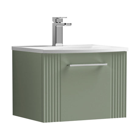 [BFPF891G] Partial Fluted 1 Drawer Wall Hung Vanity Unit with 1 Tap Hole Curved Basin- 500mm - Satin Green - Cutout