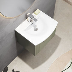 [BFPF891G] Partial Fluted 1 Drawer Wall Hung Vanity Unit with 1 Tap Hole Curved Basin- 500mm - Satin Green - Lifestyle 2