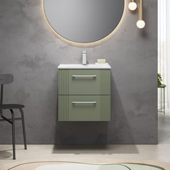 [BFPF892B] Belvide Retro Partial Fluted 2 Drawer Wall Hung Vanity Basin Unit with Minimalist Basin, Choice of Size and Colour - Lifestyle 1