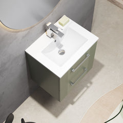 [BFPF892B] Belvide Retro Partial Fluted 2 Drawer Wall Hung Vanity Basin Unit with Minimalist Basin, Choice of Size and Colour - Lifestyle 2