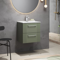 [BFPF892B] Belvide Retro Partial Fluted 2 Drawer Wall Hung Vanity Basin Unit with Minimalist Basin, Choice of Size and Colour - Lifestyle 3