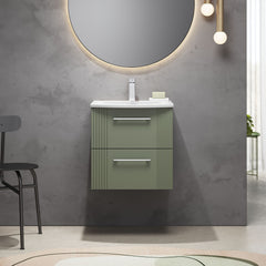 [BFPF892G] Belvide Retro Partial Fluted 2 Drawer Wall Hung Vanity Basin Unit with Curved Basin, Choice of Size and Colour - Lifestyle 1