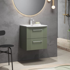 [BFPF892G] Belvide Retro Partial Fluted 2 Drawer Wall Hung Vanity Basin Unit with Curved Basin, Choice of Size and Colour - Lifestyle 3