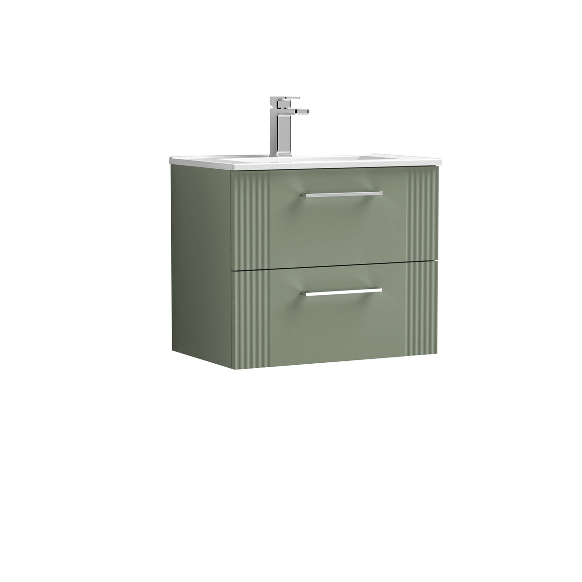 [BFPF893B] Belvide Retro Partial Fluted 2 Drawer Wall Hung Vanity Basin Unit with Minimalist Basin, Choice of Size and Colour - Cutout