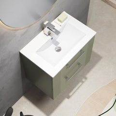 [BFPF893B] Belvide Retro Partial Fluted 2 Drawer Wall Hung Vanity Basin Unit with Minimalist Basin, Choice of Size and Colour - Lifestyle 2