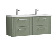 [BFPF893C] Belvide Retro Partial Fluted 4 Drawer Wall Hung Vanity Basin Unit with Double Polymarble Basin, Choice of Colour - Cutout