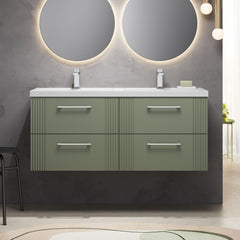 [BFPF893C] Belvide Retro Partial Fluted 4 Drawer Wall Hung Vanity Basin Unit with Double Polymarble Basin, Choice of Colour - Lifestyle 1