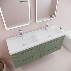 [BFPF893C] Belvide Retro Partial Fluted 4 Drawer Wall Hung Vanity Basin Unit with Double Polymarble Basin, Choice of Colour - Lifestyle 2