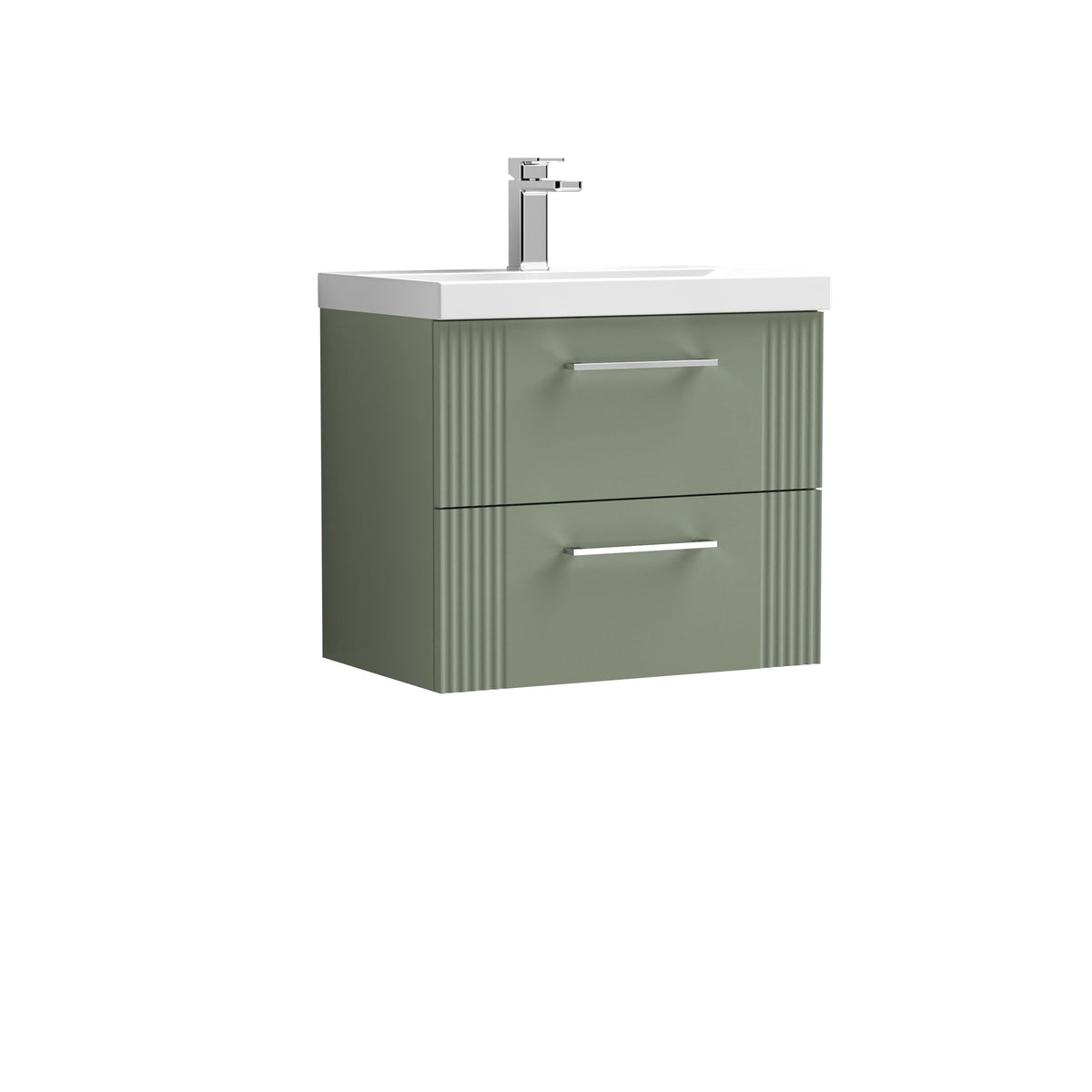 [BFPF893D] Belvide Retro Partial Fluted 2 Drawer Wall Hung Vanity Basin Unit with Thin-Edge Basin, Choice of Size and Colour - Cutout