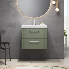 [BFPF893D] Belvide Retro Partial Fluted 2 Drawer Wall Hung Vanity Basin Unit with Thin-Edge Basin, Choice of Size and Colour - Lifestyle 1
