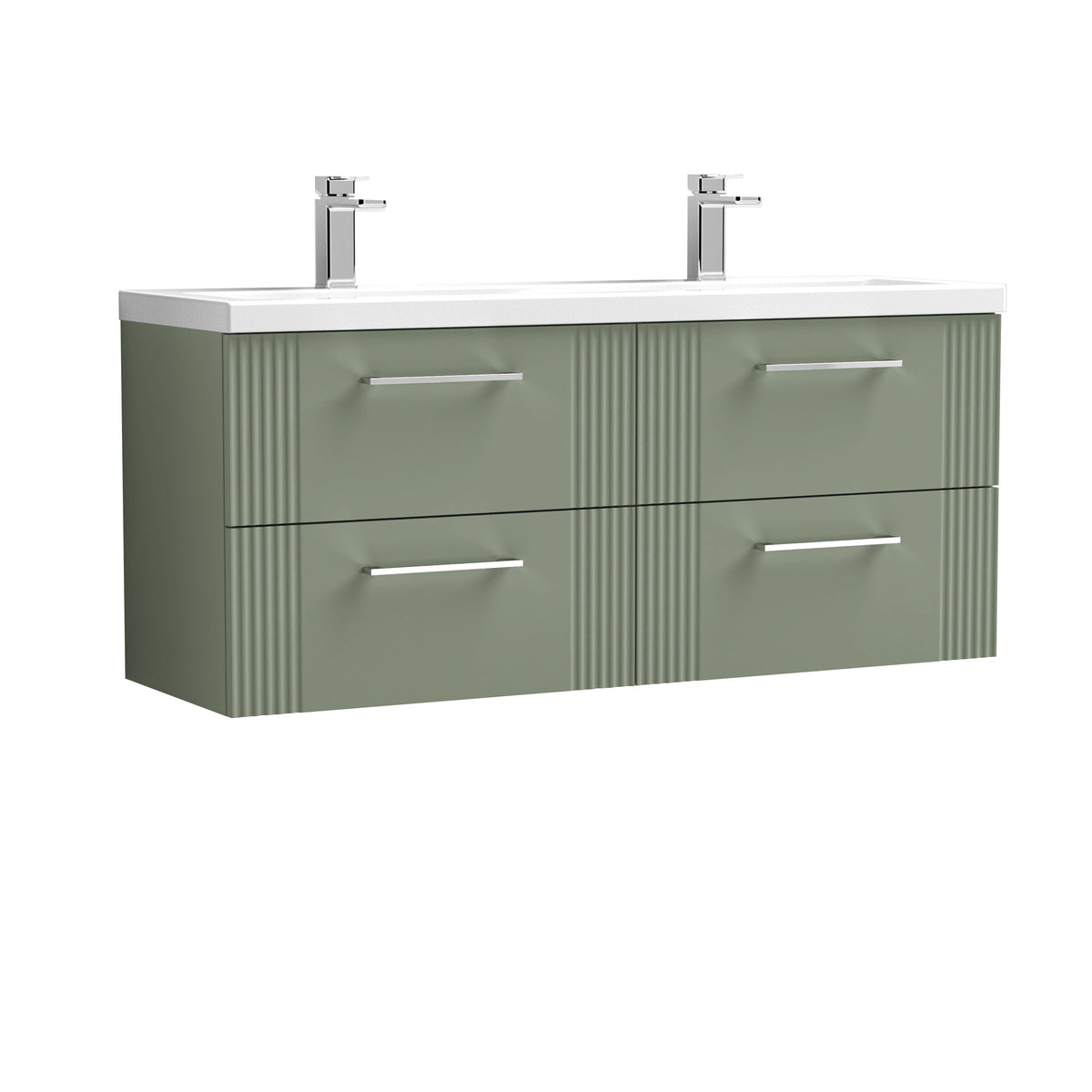 [BFPF893F] Belvide Retro Partial Fluted 4 Drawer Wall Hung Vanity Basin Unit with Double Ceramic Basin, Choice of Colour - Cutout