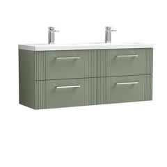 [BFPF893F] Belvide Retro Partial Fluted 4 Drawer Wall Hung Vanity Basin Unit with Double Ceramic Basin, Choice of Colour - Cutout