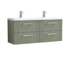 [BFPF893F] Belvide Retro Partial Fluted 4 Drawer Wall Hung Vanity Basin Unit with Double Ceramic Basin, Choice of Colour - Cutout