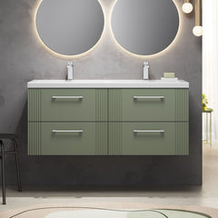 [BFPF893F] Belvide Retro Partial Fluted 4 Drawer Wall Hung Vanity Basin Unit with Double Ceramic Basin, Choice of Colour - Lifestyle 1