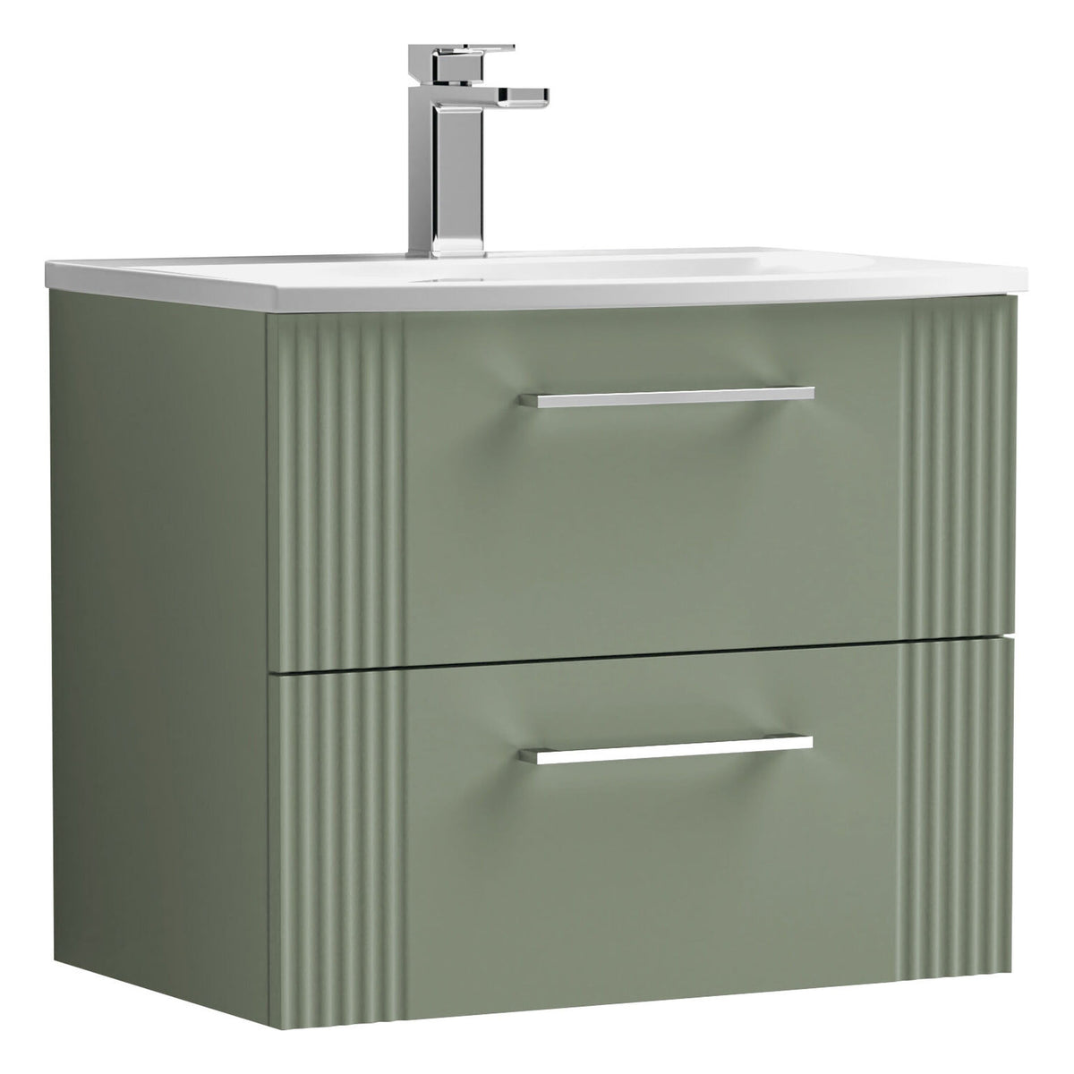 [BFPF893G] Belvide Retro Partial Fluted 2 Drawer Wall Hung Vanity Basin Unit with Curved Basin, Choice of Size and Colour - Cutout