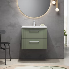 [BFPF893G] Belvide Retro Partial Fluted 2 Drawer Wall Hung Vanity Basin Unit with Curved Basin, Choice of Size and Colour - Lifestyle 1