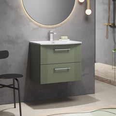 [BFPF893G] Belvide Retro Partial Fluted 2 Drawer Wall Hung Vanity Basin Unit with Curved Basin, Choice of Size and Colour - Lifestyle 3