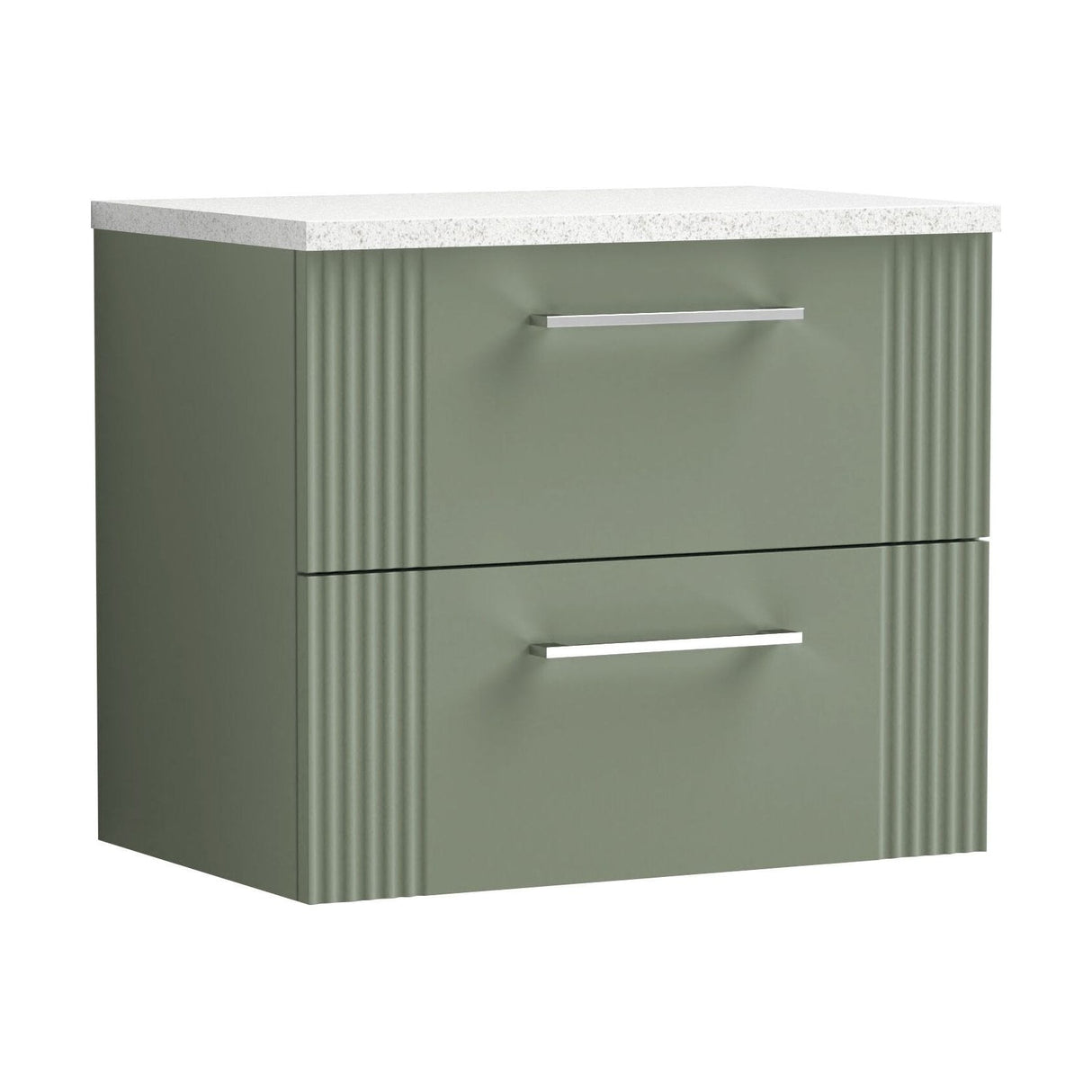 [BFPF893LSW] Belvide Retro Partial Fluted 2 Drawer Wall Hung Vanity Unit with Sparkling White Laminate Worktop, Choice of Size and Colour - Cutout