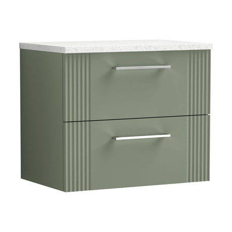 [BFPF893LSW] Belvide Retro Partial Fluted 2 Drawer Wall Hung Vanity Unit with Sparkling White Laminate Worktop, Choice of Size and Colour - Cutout