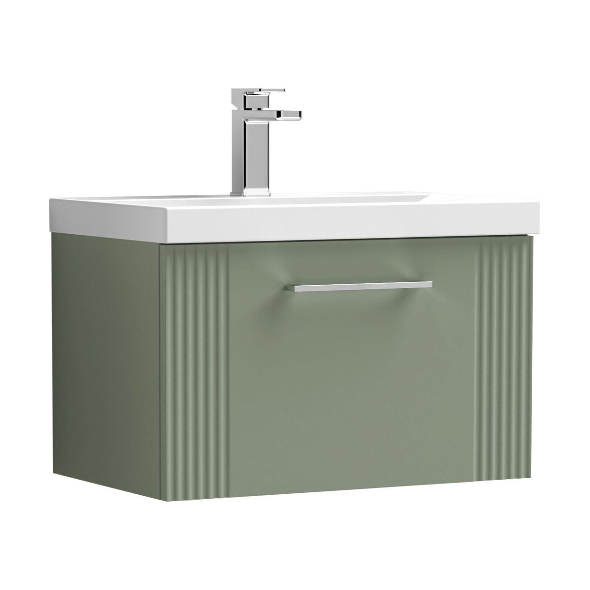 [BFPF894A] Belvide Partial Fluted 1 Drawer Wall Hung Vanity Unit with Mid-Edge 1 Tap Hole Ceramic Basin - Cutout