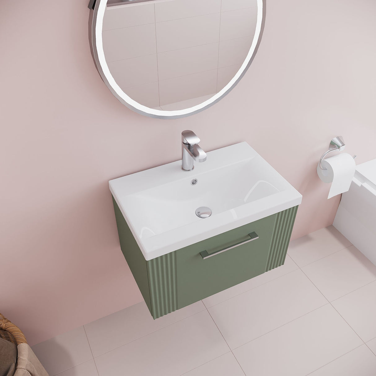 [BFPF894A] Belvide Partial Fluted 1 Drawer Wall Hung Vanity Unit with Mid-Edge 1 Tap Hole Ceramic Basin - Lifestyle 2