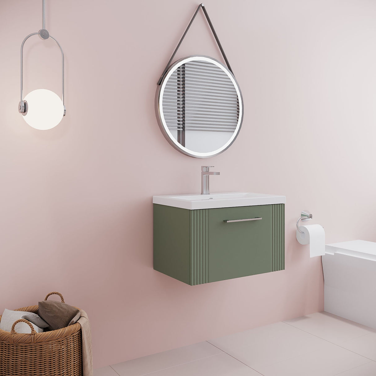 [BFPF894A] Belvide Partial Fluted 1 Drawer Wall Hung Vanity Unit with Mid-Edge 1 Tap Hole Ceramic Basin - Lifestyle 3