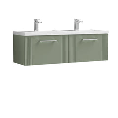 [BFPF894C] Belvide Retro Partial Fluted 2 Drawer Wall Hung Vanity Basin Unit with Double Polymarble Basin, Choice of Colour - Cutout