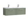 [BFPF894C] Belvide Retro Partial Fluted 2 Drawer Wall Hung Vanity Basin Unit with Double Polymarble Basin, Choice of Colour - Cutout