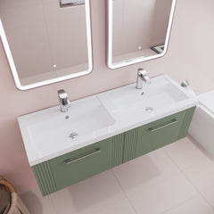 [BFPF894C] Belvide Retro Partial Fluted 2 Drawer Wall Hung Vanity Basin Unit with Double Polymarble Basin, Choice of Colour - Lifestyle 2