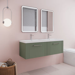 [BFPF894C] Belvide Retro Partial Fluted 2 Drawer Wall Hung Vanity Basin Unit with Double Polymarble Basin, Choice of Colour - Lifestyle 3