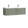 [BFPF894F] Belvide Retro Partial Fluted 2 Drawer Wall Hung Vanity Basin Unit with Double Ceramic Basin, Choice of Colour - Cutout
