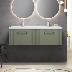 [BFPF894F] Belvide Retro Partial Fluted 2 Drawer Wall Hung Vanity Basin Unit with Double Ceramic Basin, Choice of Colour - Lifestyle 1