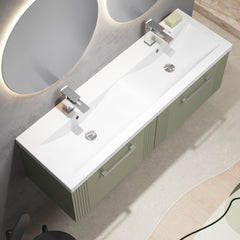 [BFPF894F] Belvide Retro Partial Fluted 2 Drawer Wall Hung Vanity Basin Unit with Double Ceramic Basin, Choice of Colour - Lifestyle 2