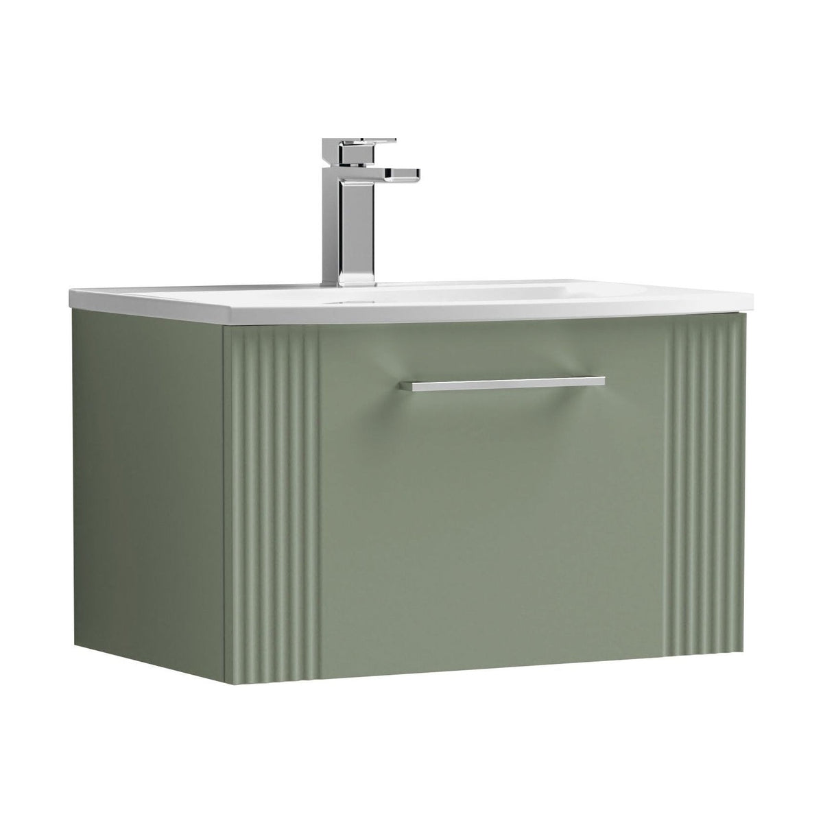 [BFPF894G] Belvide Retro Partial Fluted 1 Drawer Wall Hung Vanity Basin Unit with Curved Basin, Choice of Size and Colour - Cutout