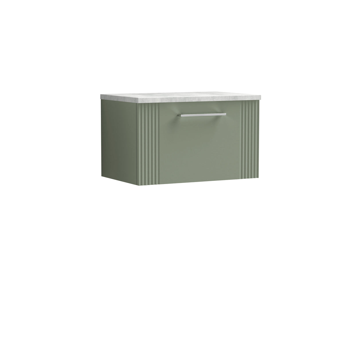 [BFPF894LBG] Belvide Retro Partial Fluted 1 Drawer Wall Hung Vanity Unit with Bellato Grey Laminate Worktop, Choice of Size and Colour - Cutout