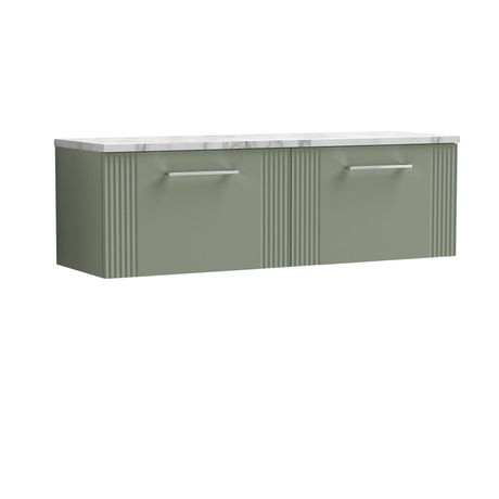 [BFPF894LCM2] Belvide Retro Partial Fluted 1 Drawer Wall Hung Vanity Unit with Carrera Marble Laminate Worktop, Choice of Colour - Cutout