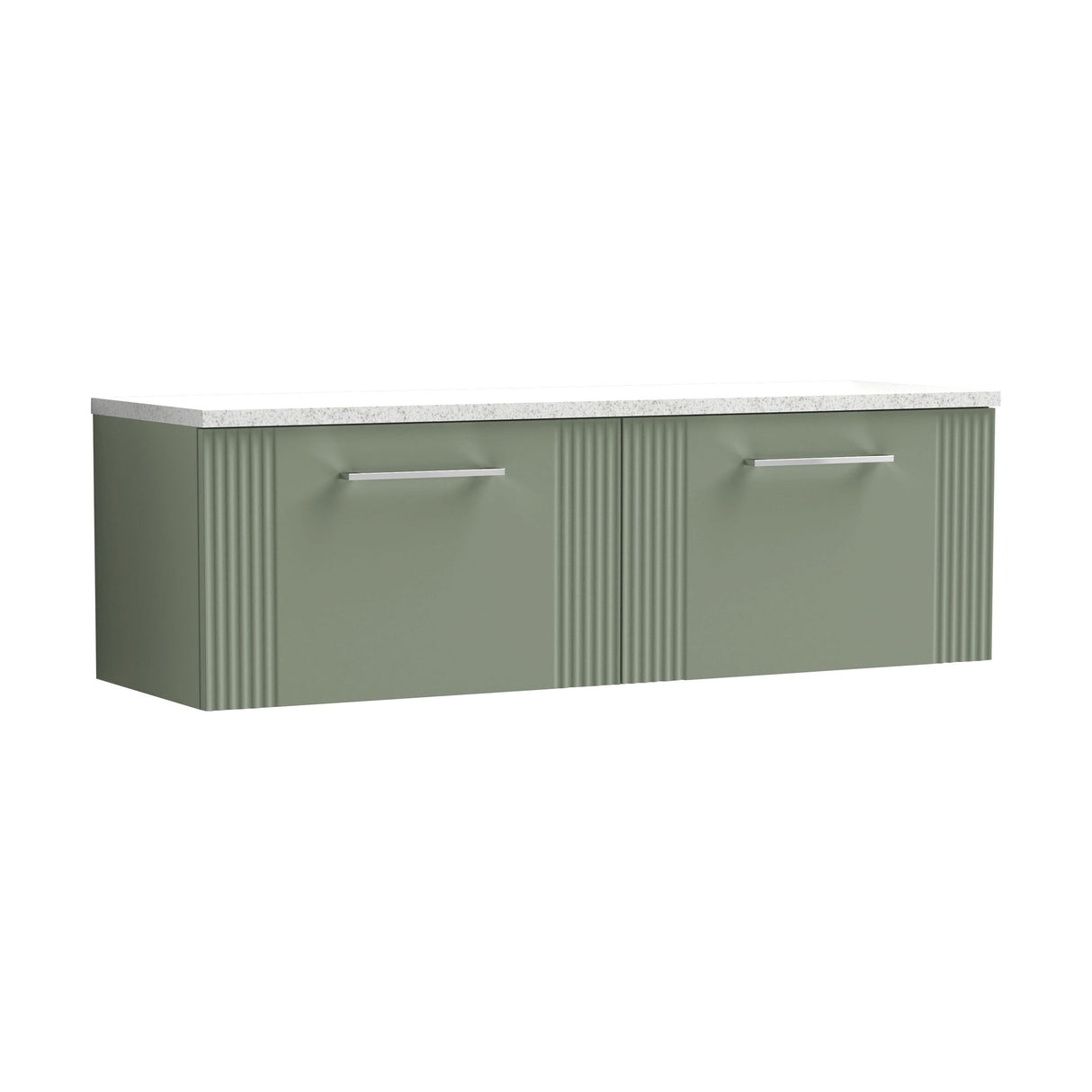 [BFPF894LSW2] Partial Fluted 2 Drawer Wall Hung Vanity Unit with Sparkling White Laminate Worktop - 1200mm - Satin Green - Cutout