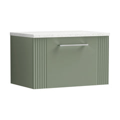 [BFPF894LSW] Belvide Retro Partial Fluted 1 Drawer Wall Hung Vanity Unit with Sparkling White Laminate Worktop, Choice of Size and Colour - Cutout