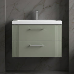 [BFPF895A] Belvide Partial Fluted 2 Drawer Wall Hung Vanity Unit with Mid-Edge 1 Tap Hole Ceramic Basin - Silo