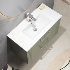 [BFPF895B] Belvide Retro Partial Fluted 2 Drawer Wall Hung Vanity Basin Unit with Minimalist Basin, Choice of Size and Colour - Lifestyle 2